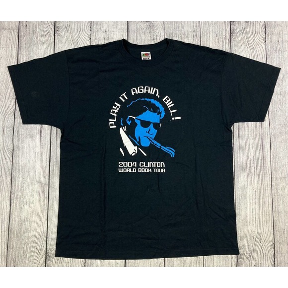Vtg Bill Clinton‎ “Play It Again Bill” Single Stitch 2004 Book Tour T-Shirt XL - Picture 1 of 3